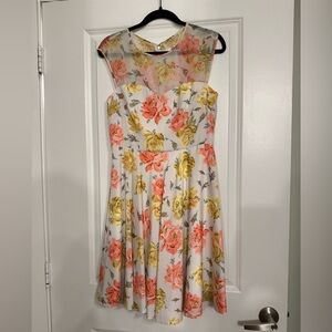 Betsey Johnson Floral Print Fit & Flare Illusion Neckline Cocktail Dress Size 6